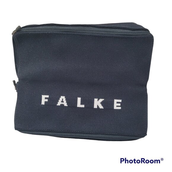 Falke Black Carrying Case Travel Bag 2 Pockets Logo Zippers 8 x 8 x 2 in Woven - Picture 1 of 11
